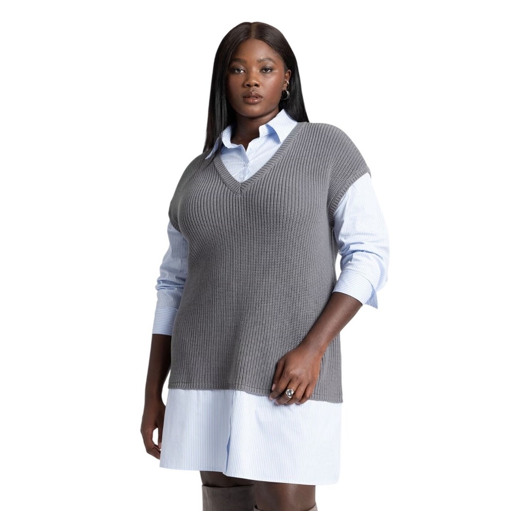 Eloquii Layered Shirt Sweater Dress Size 18/20 Elevated Office Preppy Fall Mod